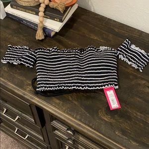 NWT SIZE MEDIUM SMOCKED OFF SHOULDER SWIMSUIT TOP